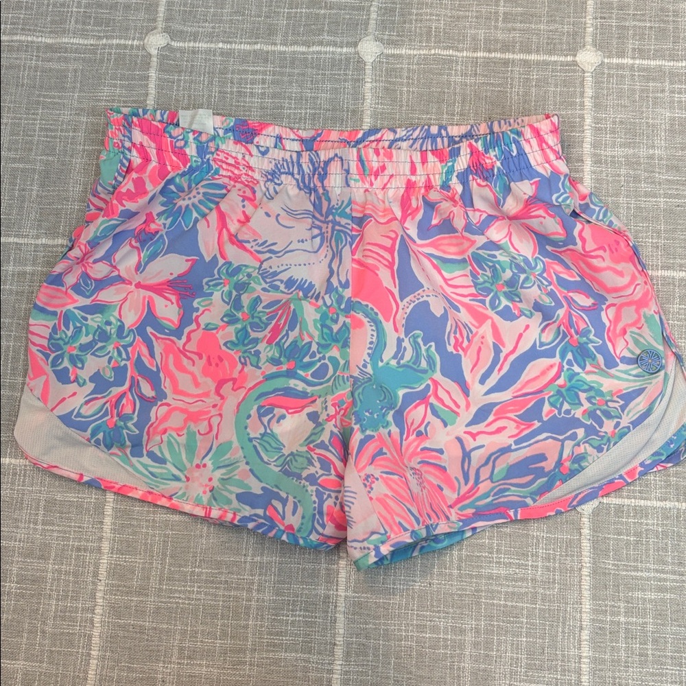 Lilly Pulitzer Multicolor Pink Blue Green Floral Athletic Shorts (Ocean Trail) - Picture 4 of 4